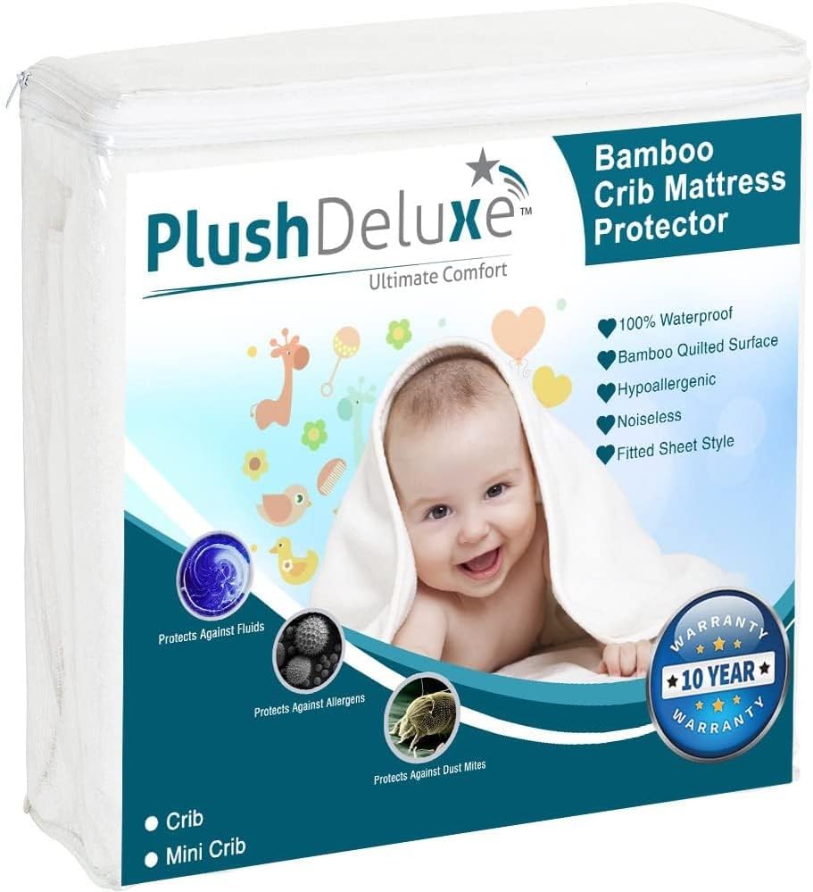 Crib Mattress Protector 100% Waterproof, Noiseless – Viscose Made from Quilted Ultra Soft White Terry Fitted Sheet Style (28"x52")