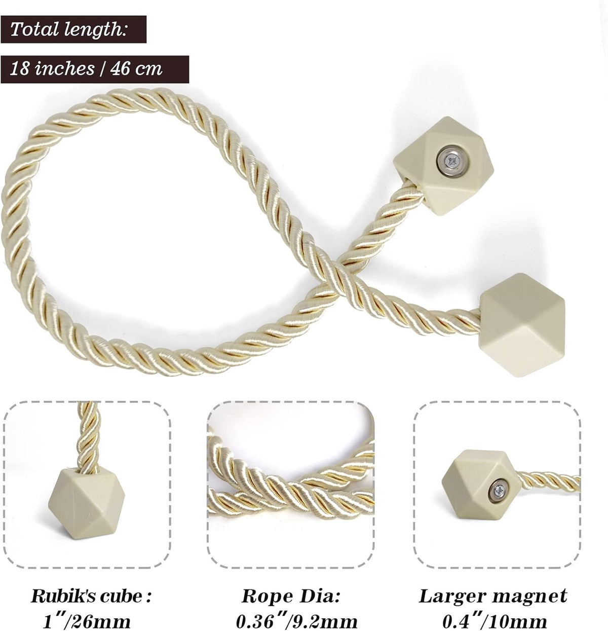 Hion Magnetic Curtain Tiebacks Beige 2pcs, Curtain Tiebacks Buckles Holdbacks Holders Hooks Clip for Home Bedroom Office Decorative Curtain