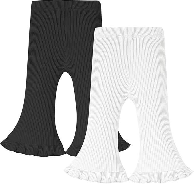 Neutocd Toddler Baby Girl 2-Pack Pants Bell Bottom Infant Baby Girl Solid Ribbed Cotton Leggings