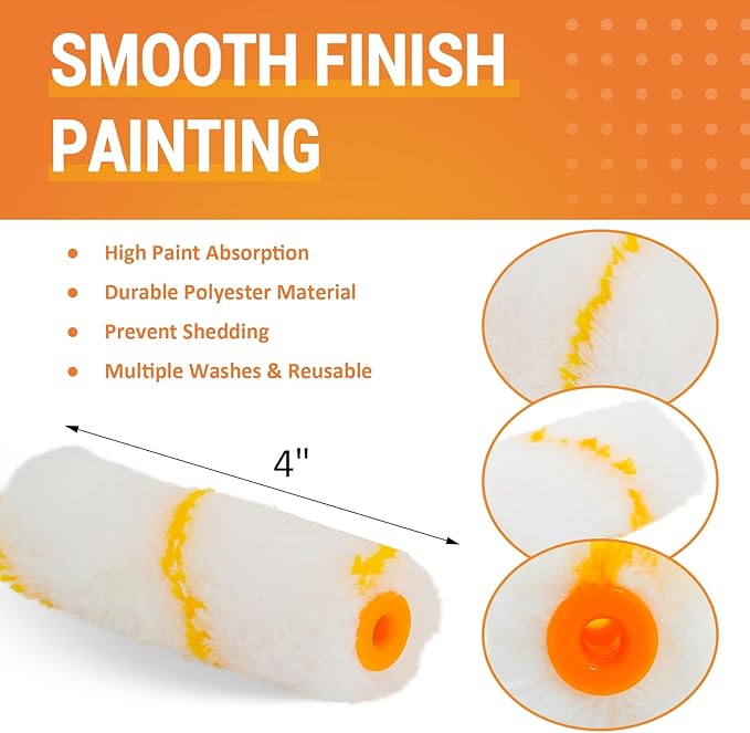 ETERNA Mini Paint Roller Kit, 10 Pieces Paint Supplies for House Painting with Paint Tray, 4 inch Paint Roller Covers&Frame, Perfect for Wall Decorating Home DIY