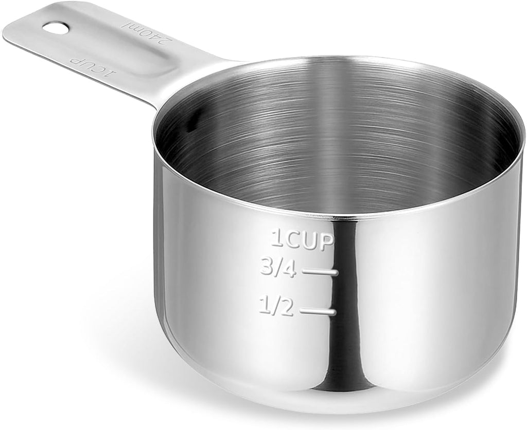 Stainless Steel Measuring Cup, 1 Cup Rice Measuring Cups (8 oz | 240 ml), Single Measure Cups, Kitchen Gadgets, Metal Measure Scoop for Cooking Baking, Laundry Detergent, Wet and Dry Ingredients