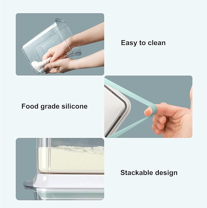 Airtight Food Storage Container Formula Milk Powder Containers Dispenser with Spoon BPA-Free for Home Travel 1500ML / 1.5 Qt, No Scraper Design