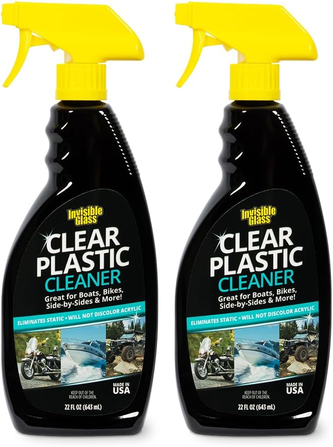 Invisible Glass 92084-2PK Clear Plastic Cleaner for Cars, Motorcycles, RVs, Boats, Helmet Visors, Golf Carts, Acrylic and Vinyl Windows, Streak-Free, Haze-Free, Removes Static, 22 Fl Oz, Pack of 2