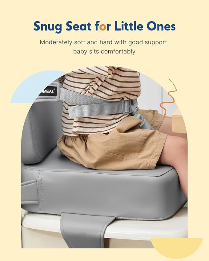 HOMEAL Booster Seat for Kitchen Chair - Compact Toddler Dining Seat with Easy-Install Straps & Wipeable Surface - Breathable Fabric Booster Seat for Table - Light Gray
