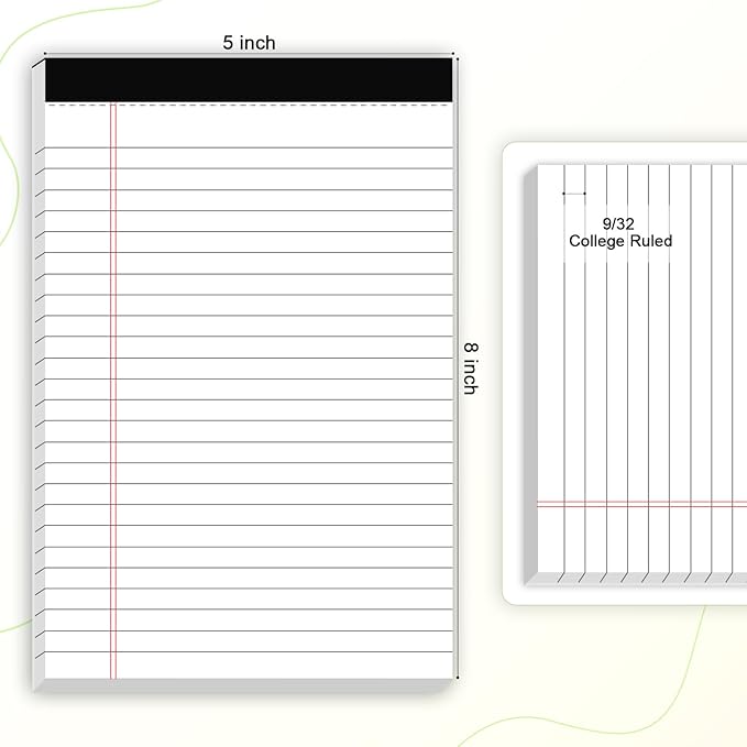 6pcs Small Note Pad 5x8 College Ruled Legal Pads Paper Notepads 6 Pack Study Back Writing Pads 5 x 8 Legal Pads Perforated Narrow Ruled Pads of Paper White