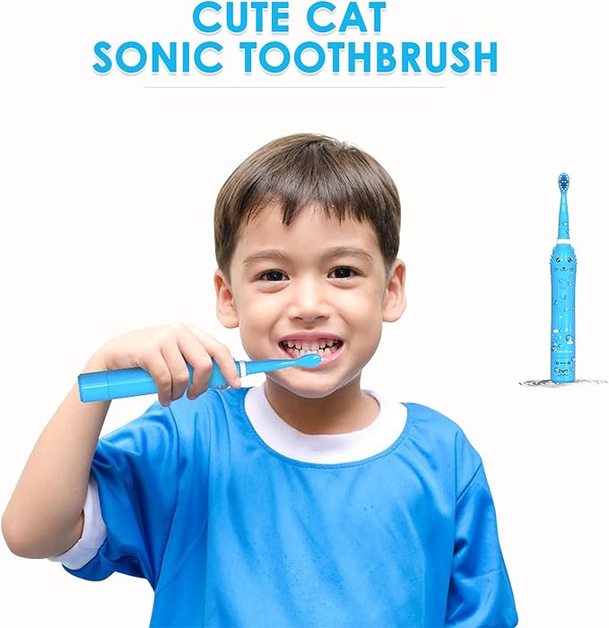 Kids Sonic Electric Toothbrush, Rechargeable Smart Toothbrush for Children Toothbrush for Toddlers Boys Girls Age 3-12 with 30s Reminder, 2 Mins Timer, 6 Modes, 6 Brush Heads, Wall-Mounted Holder