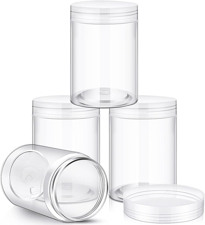 SATINIOR 24 Pieces Empty Clear Plastic Jars with Lids Round Storage Containers Wide Mouth for Beauty Product Cosmetic Cream Lotion Liquid Butter Craft and Food(Clear Lid,10 oz)