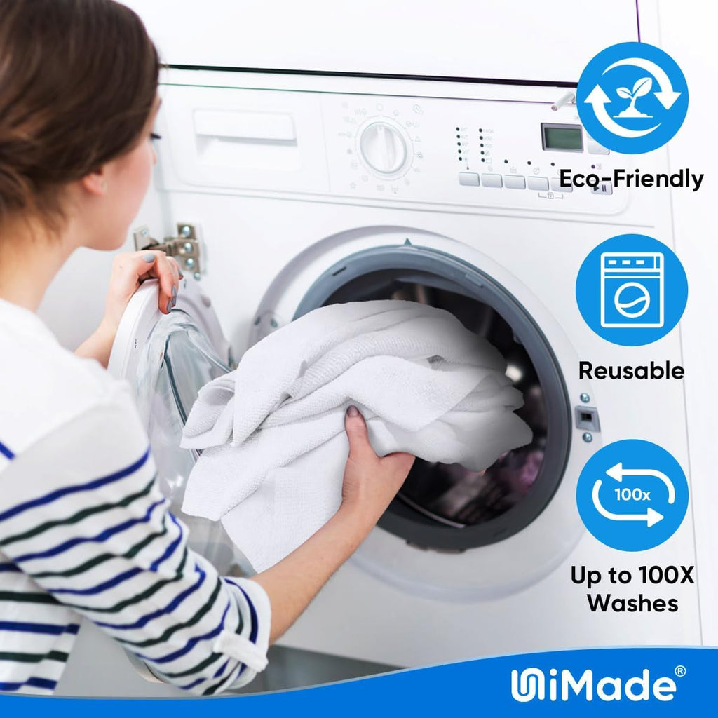 Shop Towel Rags, 50 Pack Reusable Shop Rags Bulk Microfiber Cleaning Cloth Lint Free Cleaning Towels for Car Kitchen Automotive Bar Mechanic Restaurant Garage, 11.5"x 11.5", White