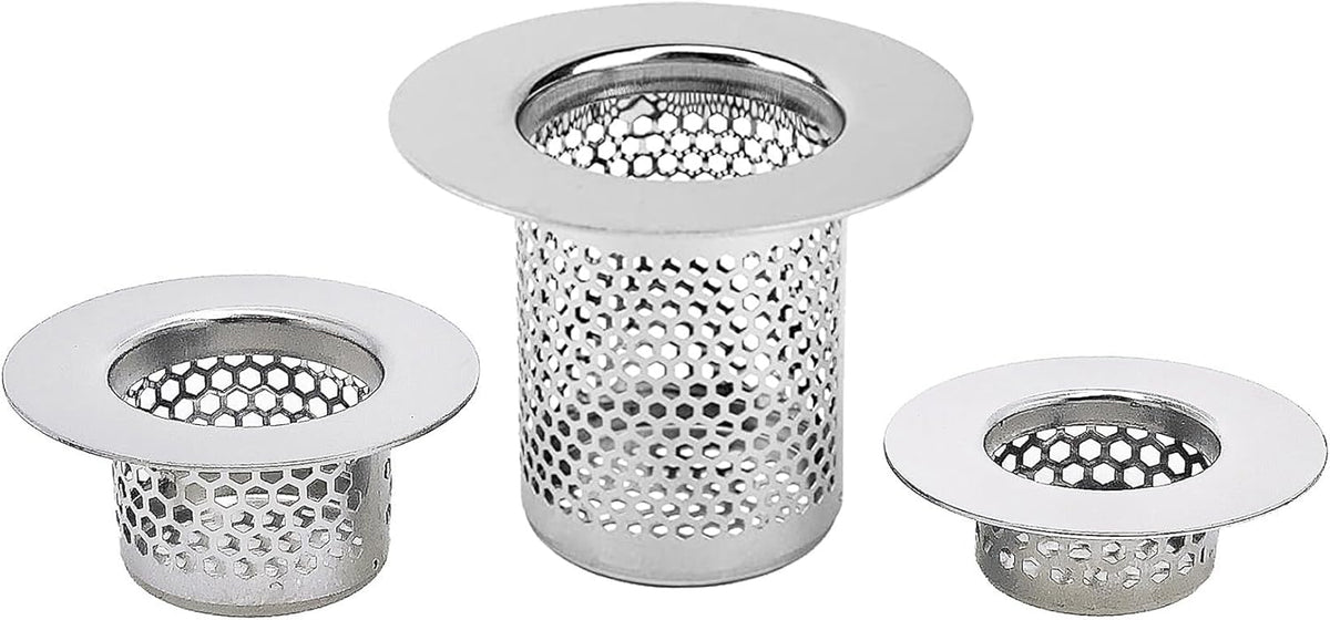 Bathroom Drain Strainers (Set of 3 Sizes), Hair Catcher for Bathroom Sink Bathtub Shower Floor Drain, Stainless Steel Filter Trap Fit Drain Hole from 1.2” to 2.17”