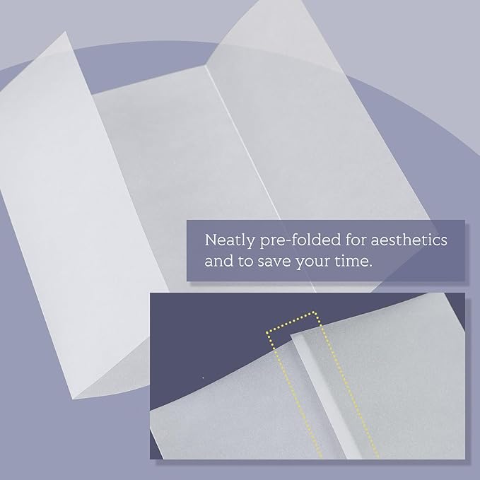 Vellum Paper 5x7 Pre-Folded - Goefun 120 Sheets Vellum Jackets for 5x7 Invitations 115GSM Translucent Paper for Invitations Wraps, Greeting Cards, Envelope Liners, Wedding, Baby Shower