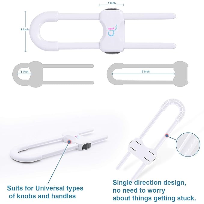 Baby Proofing Cabinet Locks | Adjustable U Shaped Baby Safety Latches for Drawers, Fridge, Closet |Modern Baby Proofing Cabinet Lock with Extra Secure Lock Buttons (Pack of 8, White)