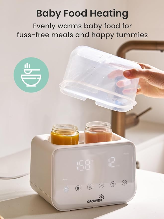 Baby Bottle Warmer, Grownsy 10-in-1 Fast Bottle Warmer Accurate Temp Control, with LCD Display, Timer, Defrost, Sterili-zing, Keep 24H, Double Bottle Warmer for Breastmilk& Formula, Heat Baby Food