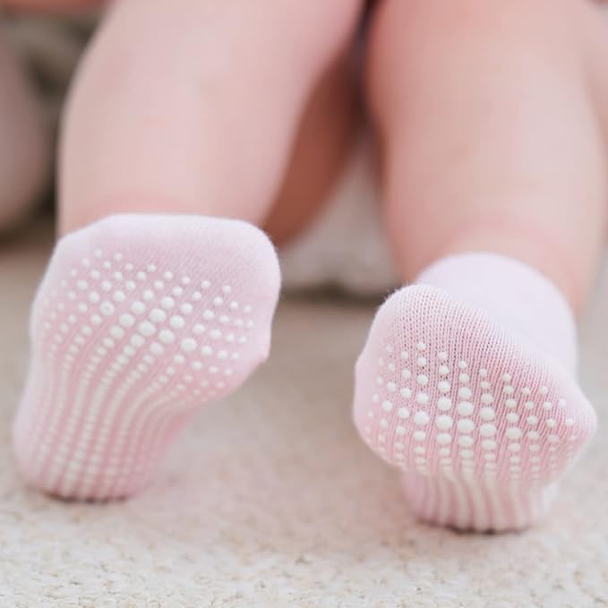 Zaples Baby Non Slip Grip Ankle Socks with Non Skid Soles for Infants Toddlers Kids Boys Girls