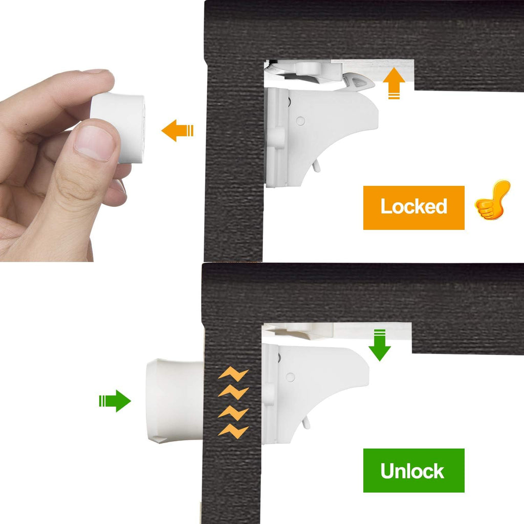 Vmaisi Adhesive Magnetic Locks for Cabinets & Drawers (40 Locks and 4 Keys)