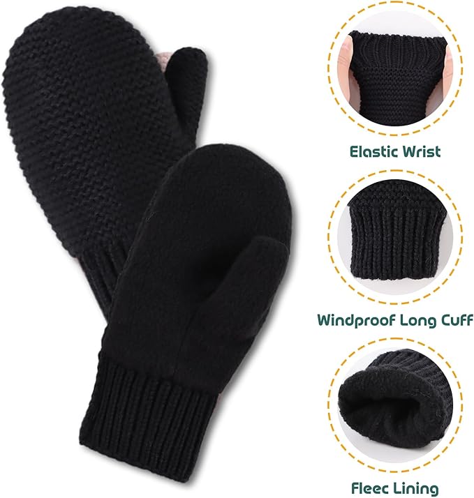 Basic Winter Baby Beanie Gloves Boys Girls Knitted Hat Pompom Kids Earflap Hats Warm Infant Toddler Beanie Mittens Set