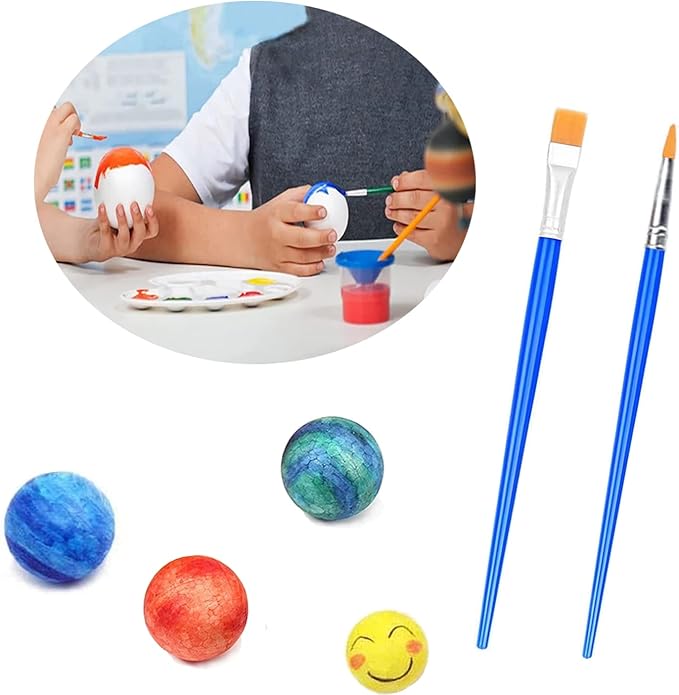 hesmartly 50 Pack Craft Foam Balls,White Polystyrene Smooth Round Balls, 5 Sizes Foam Balls and 2 Pieces Painting Brushes for DIY Projects Arts and Crafts Supplies