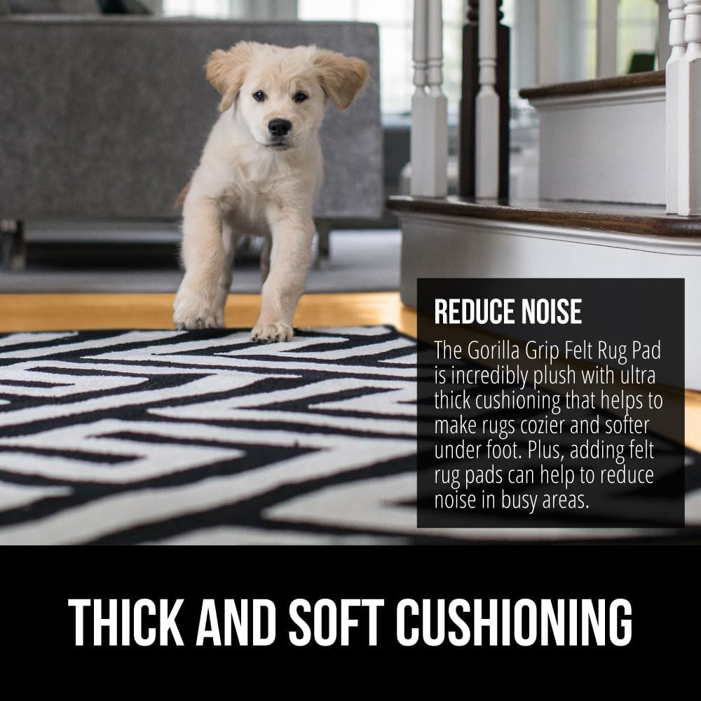 GORILLA GRIP Felt and Natural Rubber Stay in Place Slip Resistant Rug Pad, 1/4in Thick, 7x10 FT Protective Padding Under Area Rugs, Cushioned Gripper Pads, Carpet Runners, Hardwood Floors Protection