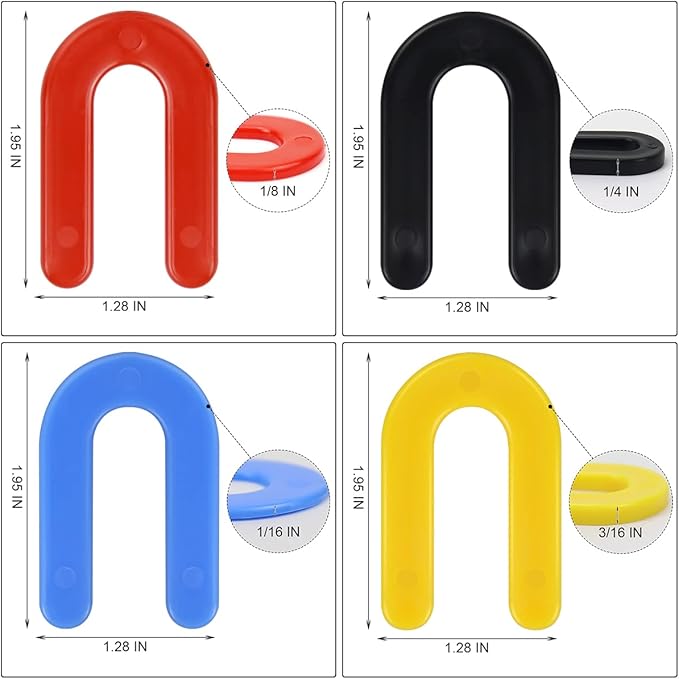 DGSL Tile Leveling System Tile Spacers 1/16+1/8+3/16+1/4 Inch, 400 pieces Horseshoe Shim U Shape Plastic Tile Leveling Clips for Various Types of Tile Leveling