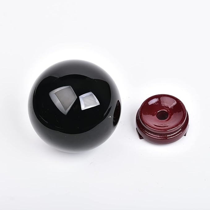 JIC Gem Small Black Obsidian Sphere Crystal Ball with Wooden Stand for Fengshui Healing Meditation Decoration (60-70mm)