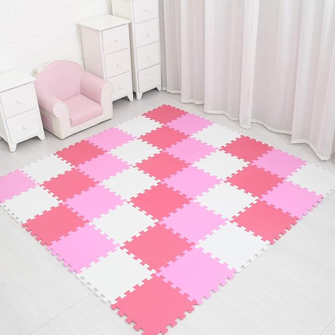 MQIAOHAM® 18 Pieces Puzzle Play Mats, Soft Baby Play Mat, Kids Interlocking Foam Floor Tiles, Toddlers Carpet Playmats G301018-101103109