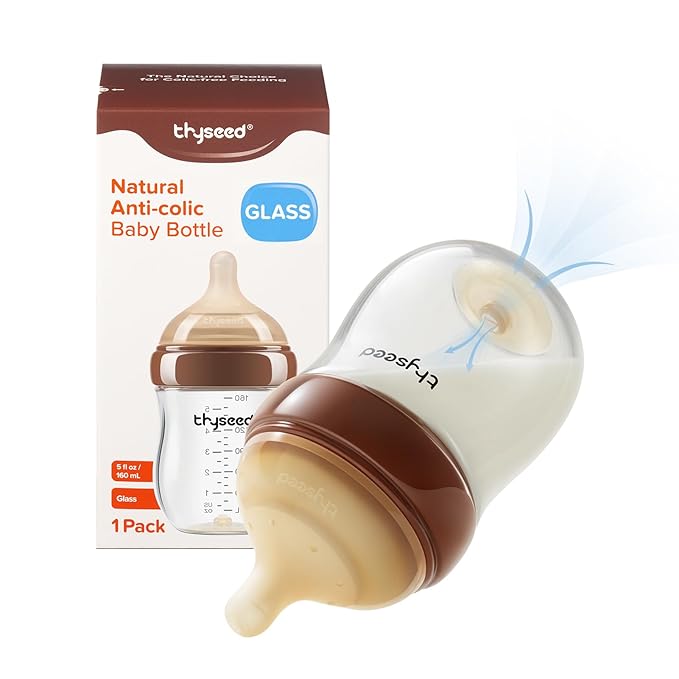 Thyseed Glass Natural Anti-Colic Baby Bottles | Newborn Breast Like Nursing Bottle for Breastfed Babies with Nipple(2-3 Months),5oz,1pack