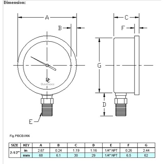 2-1/2" Oil Filled Pressure Gauge - Stainless Steel Case, Brass, 1/4" NPT, Lower Mount Connection, 0-2,000PSI