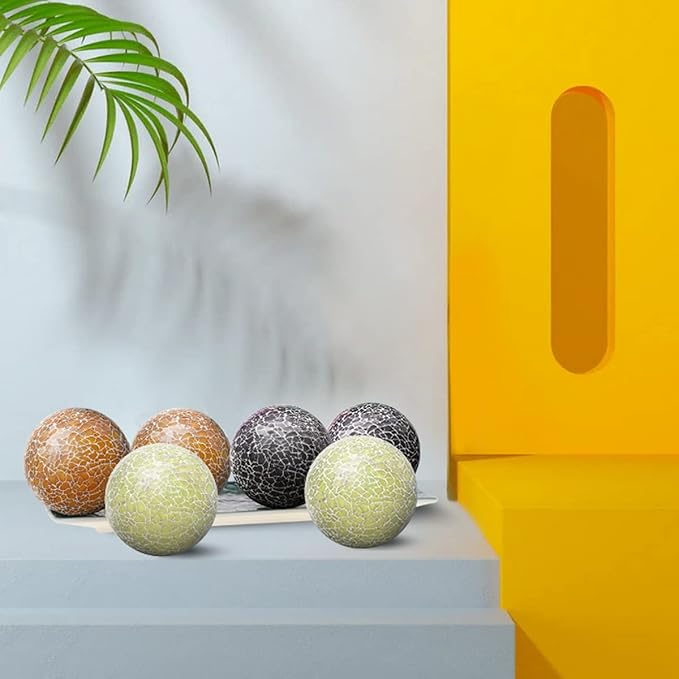 6 PCS 2.5inch Round Glass Mosaic Sphere Balls Set Living Room Table Bowls Vases Home Centerpieces Decorative Orbs Christmas Thanksgiving Wedding Party