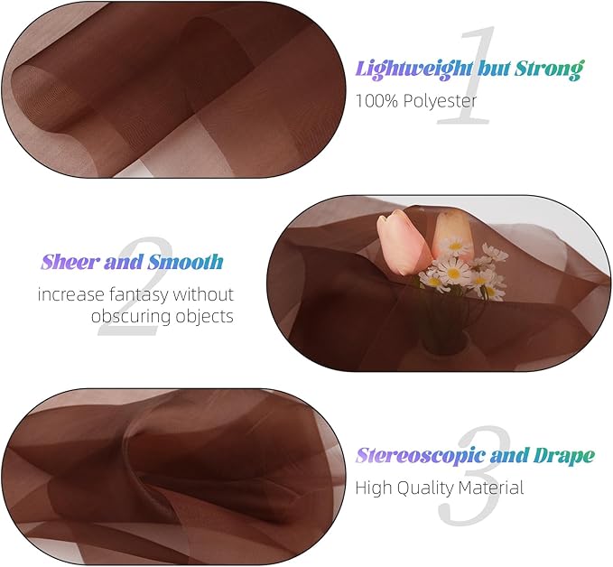 Crystal Organza Fabric Tulle 11 Inch by 50 Yards Sheer Tulle Rolls for DIY Craft Wedding Party Baby Shower Decor Gift Wrapping Party Supplies (Brown)