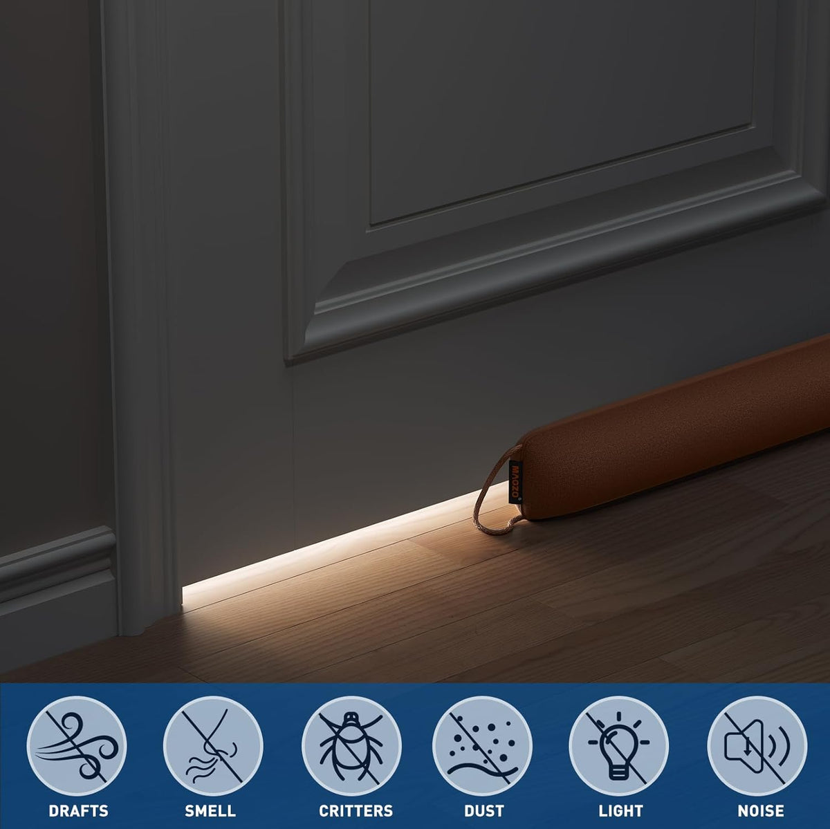 MAGZO Door Draft Stopper, 32 Inch Under Door Draft Blocker Noise Stopper, Weighted Wind Blocker Draft Guard for Bottom of Door, Brown