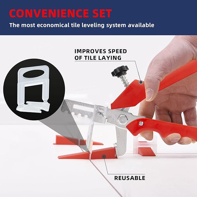 Tile Leveling System with Tile Plier, 1000-Piece Tile Spacers Clips and 200-Piece Reusable Wedges, Tile Leveler Tool Set for Ceramic Tile and Stone Installation (1/16 Inch Tile Spacers)