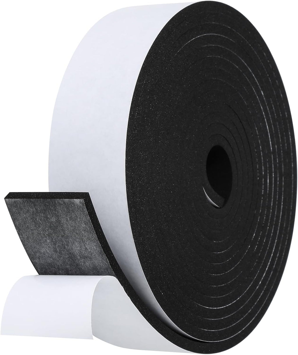 Weather Stripping Door Seal Strip- 2 Inch X 1/4 Inch X 16Feet, Strong Adhesive, Lightproof, Soundproof, Weatherproof Foam Tape Insulation for Sliding Door, Front Door Frame, Windows- Black