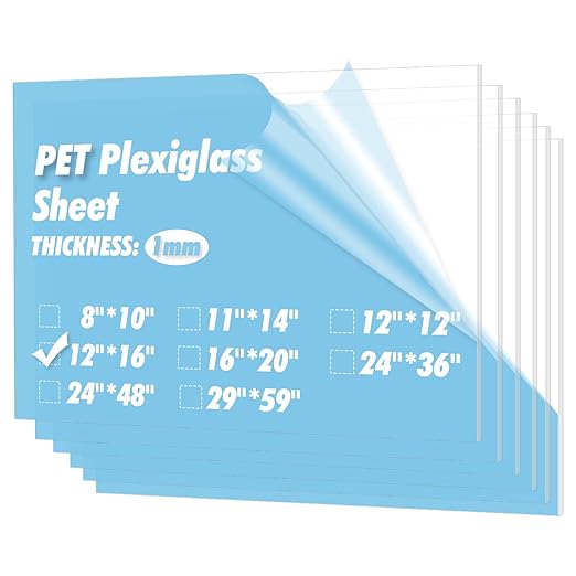 Art3d 5-Pack of 12×16" PET/Plexiglass Sheets, Transparent Clear Flexible Plastic Sheet Panels for Craft, Picture Frames, Sign Blank, DIY Display Project