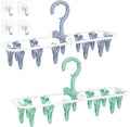 Clothes Drying Hanger with 12 Clips, 2 Pack Folding Portable Hanging Drying Rack,Drip Foldable Hanging Rack, 360° Rotatable Hook for Drying Towels Bras Baby Clothes Gloves Plastic(Blue&Green)