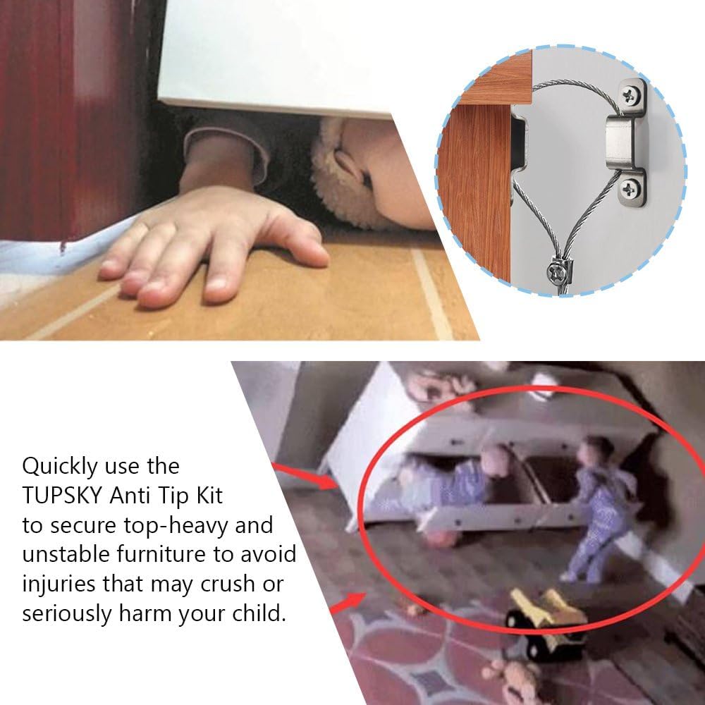 Furniture Anchors, TUPSKY Falling Furniture Prevention Device Cabinet Anti Tip Kit for Children (5 Pair)