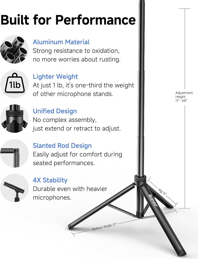 Karaoke Machine with Microphone Stand, Portable Bluetooth Speaker for Party, Backyard, Karaoke System with 2 Wireless Microphone for Adults Kids, for Women, Men, Singing Lovers