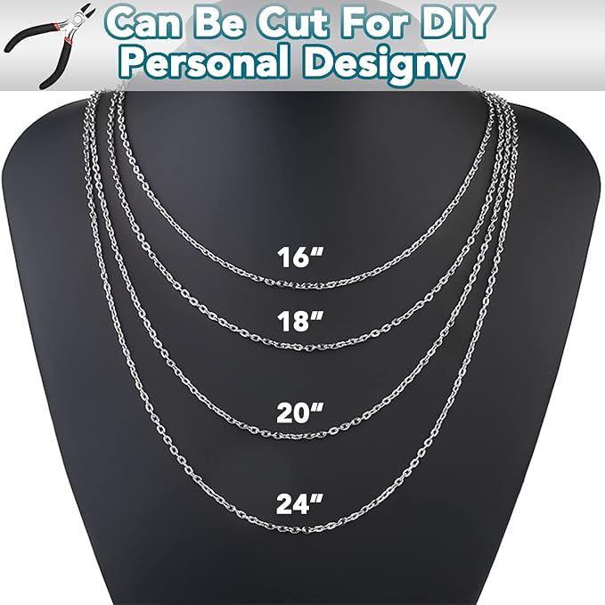 Jishi 33ft Silver Stainless Steel Chain 2mm Jewelry Necklace Link Cable Chain for Jewelry Making Bracelets Earring Craft Supplies DIY Findings - Metal Rolo Link Chain Roll w/Lobster Clasps, Jump Rings
