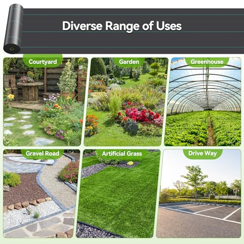 iropro 6ftx300ft Landscape Fabric 3.2oz Weed Barrier Fabric, Woven Weed Barrier Fabric Heavy Duty, Weed Control Cloth Geotextile for Underlayment, Gardening, Commercial Driveway Weed Block Cover Mat - size: 6ft x300ft