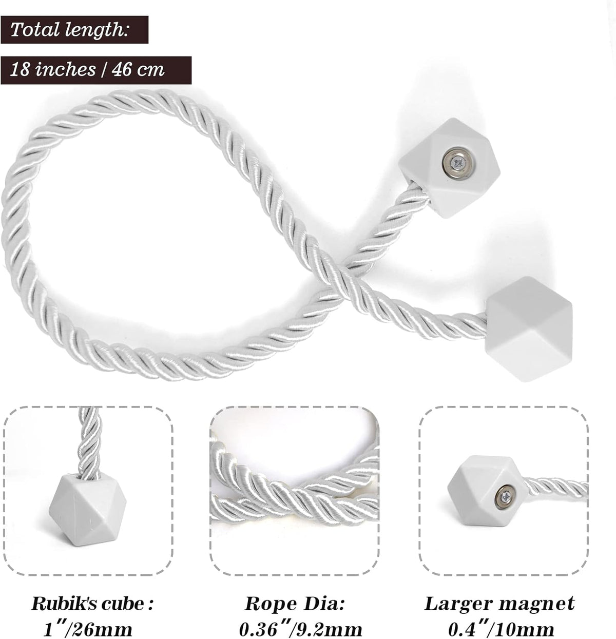 Hion Magnetic Curtain Tiebacks White 6 Pack, Curtain Tiebacks Buckles Holdbacks Holders Hooks Clip for Home Bedroom Office Decorative Thick or Thin Curtain