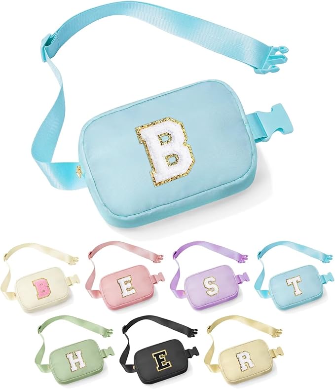 YOOLIFE Bridesmaid Gifts - Bridesmaid Proposal Gift Wedding Day, Bridal Shower Gifts, Maid of Honor Gifts, Bachelorette Party Decorations Favors, Blue Initial Crossbody Bag Belt Bag B