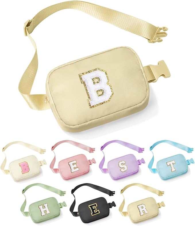 YOOLIFE Bridesmaid Gifts - Bridesmaid Proposal Gift Wedding Day, Bridal Shower Gifts, Maid of Honor Gifts, Bachelorette Party Decorations Favors, Khaki Initial Crossbody Bag Belt Bag B