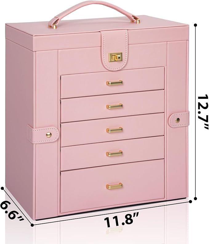 AKOZLIN Huge Jewelry Box Organizer Functional Extra Large Leather Jewelry Storage Case for Women Girls Ring Necklace Earring Bracelet Holder Organizer with Mirror