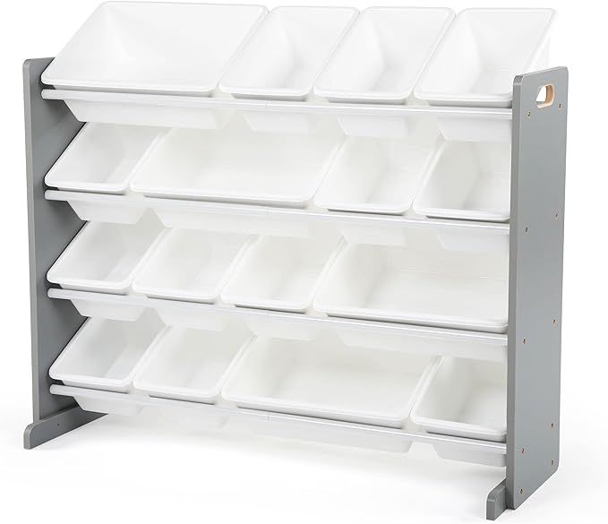 Humble Crew Supersized Toy Storage Organizer with 16 Removable Bins, Grey/White – Large Toy Storage for Toddlers Ideal for Kids' Rooms, Playrooms, and Nurseries - Modern Toy Bins for Kids