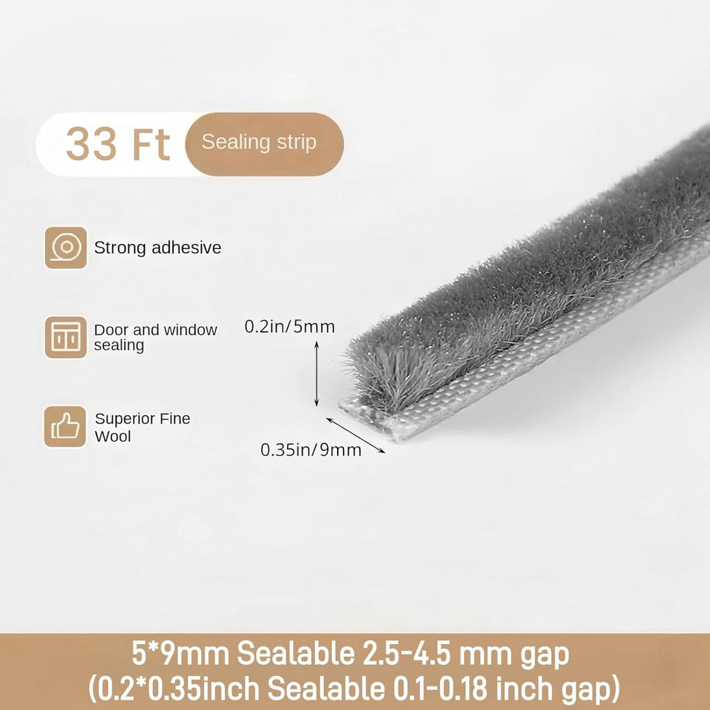 33 Ft Self-Adhesive Weather Stripping Door Seal Strip for Door Window, 0.35" Wide x 0.2" Thick, Gray