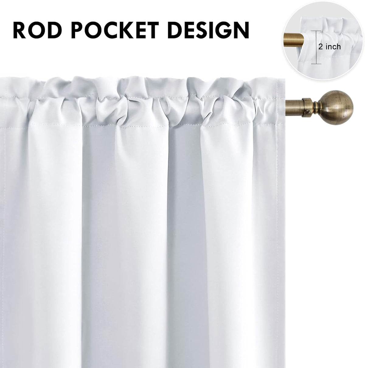 DWCN Blackout Curtains – Thermal Insulated, Energy Saving & Noise Reducing Bedroom and Living Room Curtains, Greyish White, W 42x L 63 Inch, Set of 2 Rod Pocket Curtain Panels