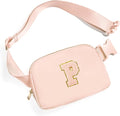Gitus Gifts for 8 9 10 11 12 Year Old Girls Belt Bag Fanny Pack Crossbody Bags with Initial Letter Patch Cute Stuff Birthday Gifts for Teen Girls Women Personalized Trend Stuff (Coral Pink-P)