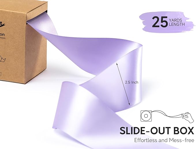 Lavender Satin Ribbon 2.5 Inch Double-Faced Ribbons 25 Yards for Gift Wrapping Crafts Flower Bouquet Wedding Paper Bows Invitations