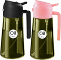YARRAMATE 2Pcs 16oz/470ml Dark Green Oil Sprayer for Cooking with Stickers, Food-grade Premium 2 in 1 Olive Oil Dispenser Bottle for Kitchen Gadgets, Air Fryer, Salad, Frying, BBQ (Pink&Black)