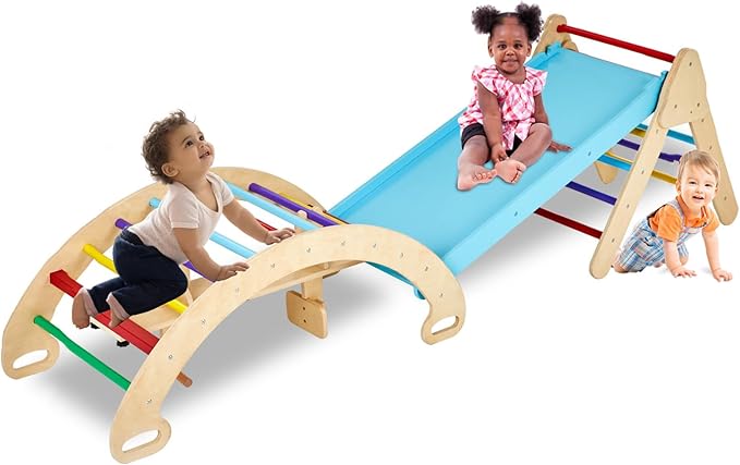 GOME Toddler 5IN1 Play Gym with Ramp & Detachable Arch, Indoor Climbing Triangle Set for Sliding or Rocking