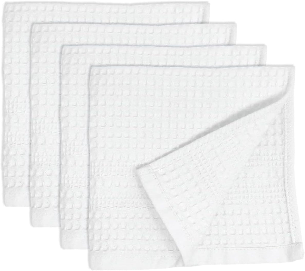 GILDEN TREE Waffle Towels Wash Cloths for Showering, Exfoliating Washcloth Face Towels, Quick Dry Towel Cotton Washcloths Set of 4, Classic Style (White)