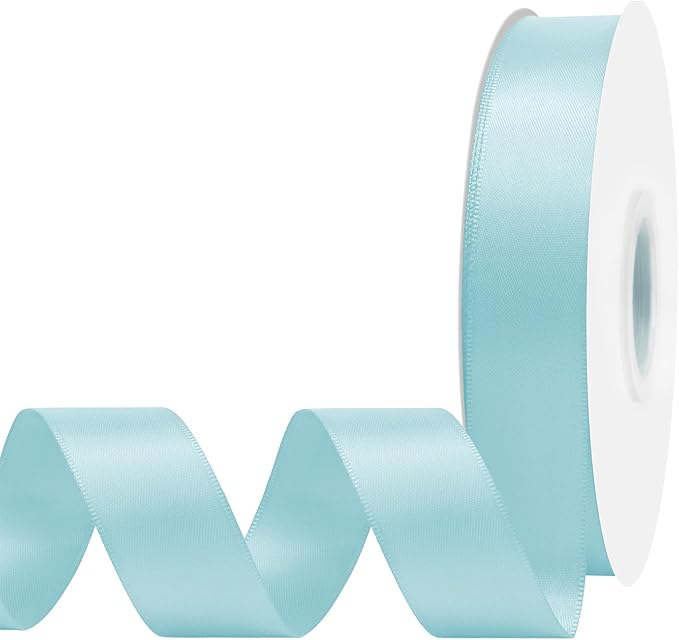 Lt Blue Satin Ribbon 7/8" X 50 Yards Solid Color Double Faced Ribbons Perfect for Crafts Wedding Decor Bow Making Arts Sewing and More